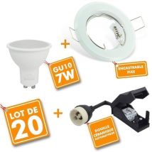 Eclairage Design - Lot de 20 Spot led encastrable complet Blanc Fixe avec Ampoule GU10 7W Température de Couleur: Blanc chaud 2700K