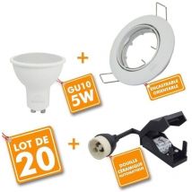 Arum Lighting - Lot de 20 Spot led encastrable complet orientable blanc avec Ampoule GU10 230V 5W Température de Couleur: Blanc chaud 2700K
