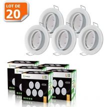 Lot de 20 Spot led encastrable complete orientable blanc avec ampoule gu10 230v eq. 50w, lumiere blanc neutre
