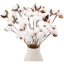 Lot de 20 tiges de coton, fausses fleurs de coton séchées, tiges de plantes, décorations de ferme pour vase, décoration d'intérieur