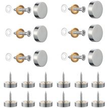 Lot de 20 vis en acier inoxydable brossé avec capuchons décoratifs pour miroirs, tables, assiettes, armoires, panneaux en verre Argenté 14 mm