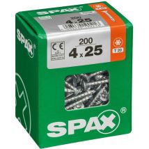 Lot de 200 vis acier tête fraisée torx Diam.4 mm x L.25 mm - Spax