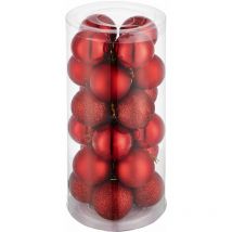 Lot de 24 boules de Noël rouges Ficelles dorées pour la suspension Diamètre 4 cm