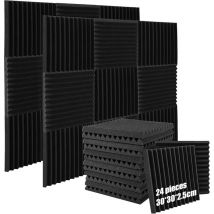 Lot de 24 Mousse Acoustique, 30 30 2.5cm Mousse Phonique Anti Bruit Haute Densité Ignifuges, Absorption Acoustique, pour Salle de Cinéma Maison,