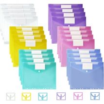 Linghhang - Lot de 24 Pochette Plastique A4,Pochettes Porte-Documents avec Rabat, Couleurs Vives Transparentes, Classeur Pochette