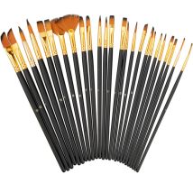 Relaxdays Lot de 25 pinceaux, pour peinture acrylique, à l’huile et à l’eau, loisirs, école, poils en nylon, set, coloré