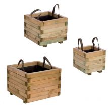 Cerland - Lot de 3 bacs à fleurs carrés en bois Baroque