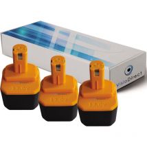 Visiodirect - Lot de 3 batteries pour Ryobi CTH1202K perceuse visseuse 3300mAh 12V