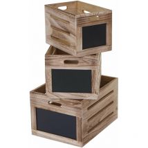 Lot de 3 boîtes panier de rangement avec panneau à craie décoration design vintage marron naturel 040002984