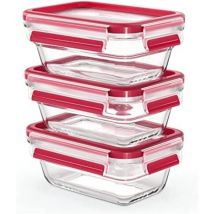 Clip&Close Lot 3 boîtes alimentaires rectangulaires en verre, Four jusqu'à 420°C, Froid jusqu'à -40°C, Compatible lave-vaisselle, Empilable,