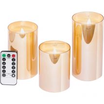 Lot de 3 bougies led sans flamme, bougies à piles, bougies piliers, fonctionnant sur piles avec télécommande et minuterie, bougies électriques,