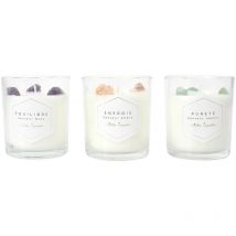 Linnea - Lot de 3 bougies parfumées avec pierres 35h fascination à la cire de paraffine