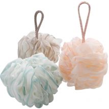 Lot de 3 boules de douche en maille filet à bulles boules de gommage de bain boules de gel douche avec corde de suspension (couleurs mélangées)