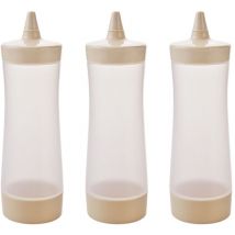 Lot de 3 bouteilles à presser en plastique pour condiments, distributeurs de sauce, accessoires de barbecue pour ketchup, moutarde, confiture (beige)