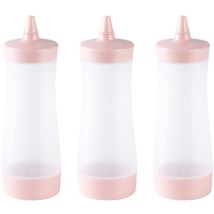 Lot de 3 bouteilles à presser en plastique pour condiments, distributeurs de sauces, accessoires de barbecue pour ketchup, moutarde, confiture (rose)
