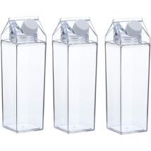 Lot de 3 bouteilles d'eau en carton de lait clair carré bouteilles de lait tasse en plastique étanche