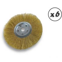 Kibros - Lot de 6 brosses circulaires laiton ø 300 mm Epaisseur 1 rang Fil dur 0.30 mm ondulé Alésage 32 mm + réducteur bague 25/22/20/16/12 mm