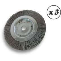 Lot de 3 brosses circulaires nylon Abrasif ø 175 mm Epaisseur 1 rang Carbure de silicium Grain 120 Alésage 20 mm + réducteur bague 16/12 mm Touret