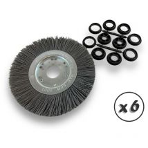 Lot de 6 brosses circulaires nylon Abrasif ø 200 mm Epaisseur 1 rang Carbure de silicium Grain 240 Alésage 32 mm + réducteur bague 25/22/20/16/12 mm