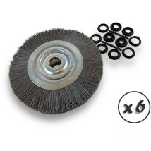 Kibros - Lot de 6 brosses circulaires nylon Abrasif ø 250 mm Epaisseur 3 rangs Carbure de silicium Grain 240 Alésage 32 mm + réducteur bague