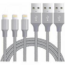 Lot de 3 câbles de charge iPhone 0,9 m, câble Lightning certifié Mfi, câble de charge iPhone tressé en nylon, compatible avec iPhone 11 Xs Max xr x 8