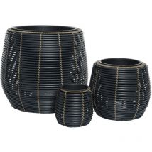 Lot de 3 cache-pots en polyrotin anthracite rond - Jardideco