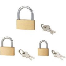 Serruprix - Lot de 3 cadenas basic à clé, base 2030 -40 mm, anse acier, 6 clés