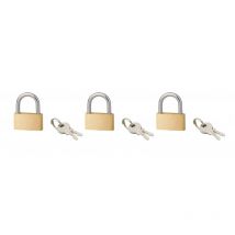 Serruprix - Lot de 3 cadenas basic à clé, base 30 mm, anse acier, s'entrouvrant, 2 clés/cad.
