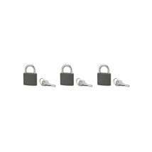 Serruprix - Lot de 3 cadenas basic gris à clé, base 40 mm, anse acier cémenté, s'entrouvrant, 3 clés/cad.