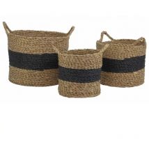 Lot de 3 panières bicolore noir et marron en fibre naturelle - cordou