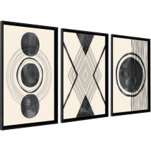 Dekoarte - Tableau Décoration Murale Salon Geo Minimalist 50x70 Cm X3 Pièces - Tableaux Avec Cadre Noir Inclus