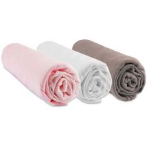 Lot de 3 Draps housse Bambou - 70x140 cm - Rose-Blanc-Taupe