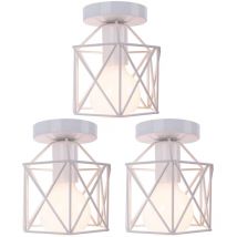 Plafonnier Industrielle Retro en Métal Cube Carré Fer Suspension luminaire pour Salon Chambre Bar Salle à Manger Blanc 3PCS