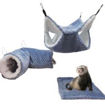 Lot de 3 hamacs pour rat, cochon d'Inde, tunnel suspendu et lit chaud, accessoires de cage pour furet, hamster, chinchilla, sucre planeur,- Trimec