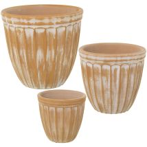 Lot de 3 cache-pots en céramique jaune usé °18X17+°24X22+°30X27 Cm