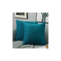 Housses Coussin en Velours 50x50cm pour Salon Canapé,Lot de 2 Housses Coussin Carrés de Motif uni Décoration Chambre, Turquoise