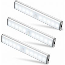 Shmshng - Lot de 3 Lampes 10 led, Sans Fil, Rechargeable par usb, Aimanté, Détecteur de Mouvement, 2 Modes d'éclairage, Portable. Lumière de Placard,