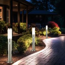 Etc-shop - Lot de 3 lampes sur pied en acier inoxydable prises extérieures détecteur de mouvement chemin de jardin lumière argent