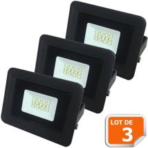 Lot de 3 led Projecteur Lampe 10W Noir 6000K IP65 Extra Plat