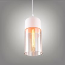 Lustre Suspension en Verre Ambré E27 Noir Plafonnier Luminaire Salle à Manger Chambre Hôtel Blanc - 13cm Cylindrique