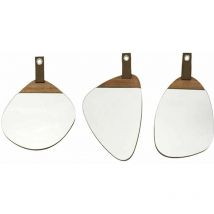 Toilinux - Lot de 3 miroirs avec détail effet bois en mdf