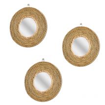 Future Home - Lot de 3 miroirs muraux ronds en jonc de mer 25cm