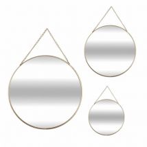 Lot de 3 miroirs ronds métal chaine - or - Or