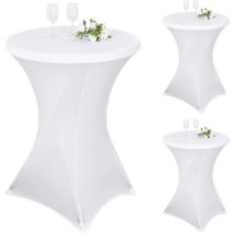 Lot de 3 nappes à Coins carrés Extensibles en Spandex pour Cocktail 80x110cm Table Haute ajustée Blanche, Nappe Ronde de Cocktail pour Table de