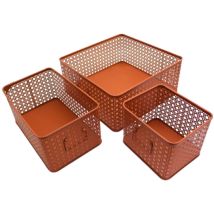 Lot De 3 Paniers De Rangement Rectangulaires En Métal Cannage Terracotta - Box & Beyond