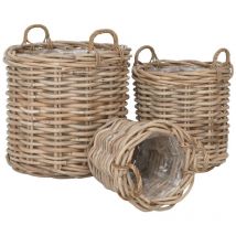Epikasa - Lot de 3 Paniers Décoratifs de Rangement Burton, Rotin, Marron, 62x62x53 cm