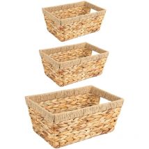 Lot de 3 paniers sintra en jacinthe d'eau de coloris naturel - 40 x 19, 36 x 16, 30 x 15 cm (l x h)