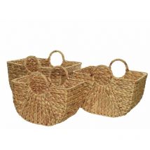 Lot De 3 Paniers Tressés En Jacinthe D'eau Avec Poignées - Nos Envies Déco