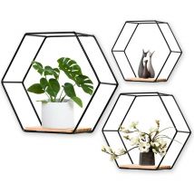 Lot de 3 Petite Etagere Murale hexagonale, Etagere Rangement, Cadre Decoration, equerre Metallique, Industrielle