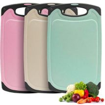 Planche a Decouper, Lot de 3 Planche à Découper Plastique Antidérapante avec Poignée & Rainure de Jus, Sans bpa, Planches à Découper de Cuisine